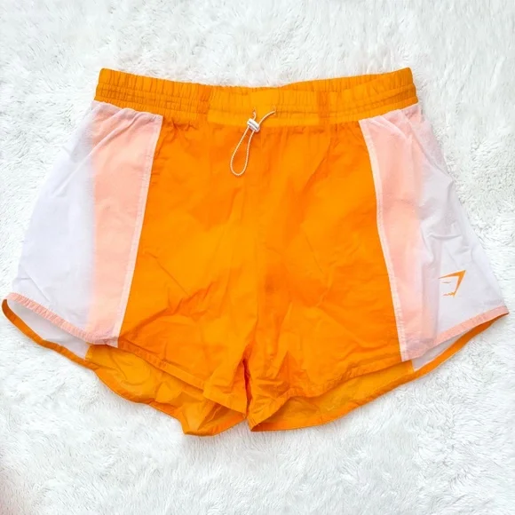 Gymshark Pulse Shorts Women's Medium Orange Nylon 2 in 1 Lined Pocket Activewear - Picture 1 of 9